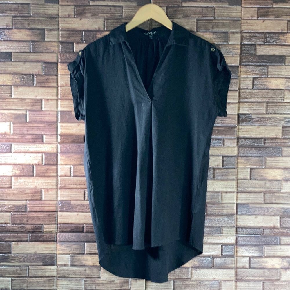 Womens Velvet Heart Small Black Linen & Rayon Blouse